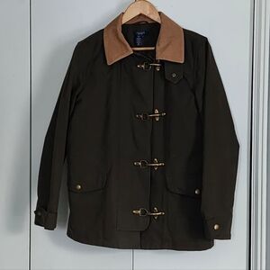 Chaps Dark Green Utility Jacket with Tan Collar Chore Coat Cabincore